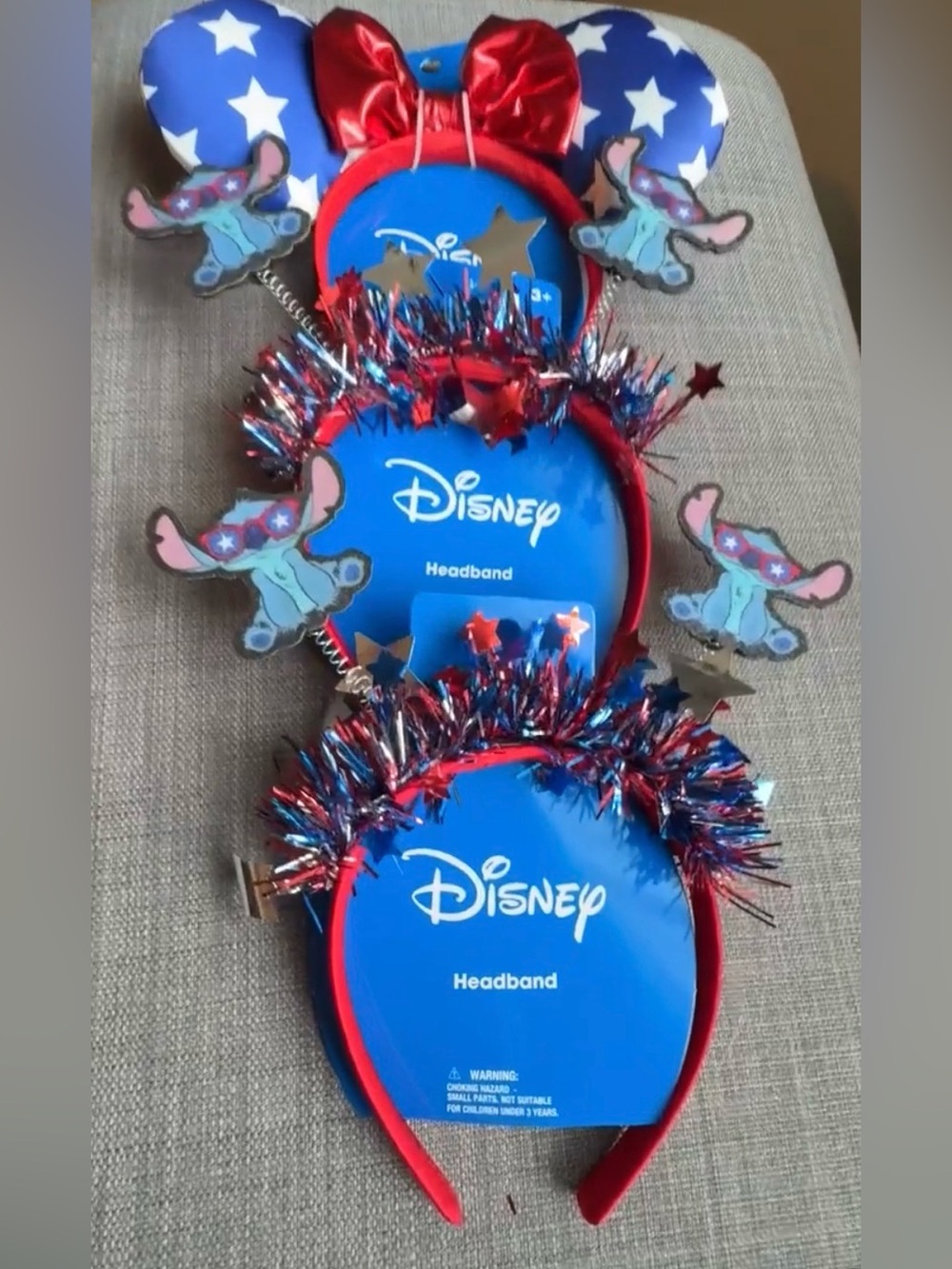 Disney Bundle Minnie Mouse And Stitch  Headband Set - Red, Blue, Silver NWT